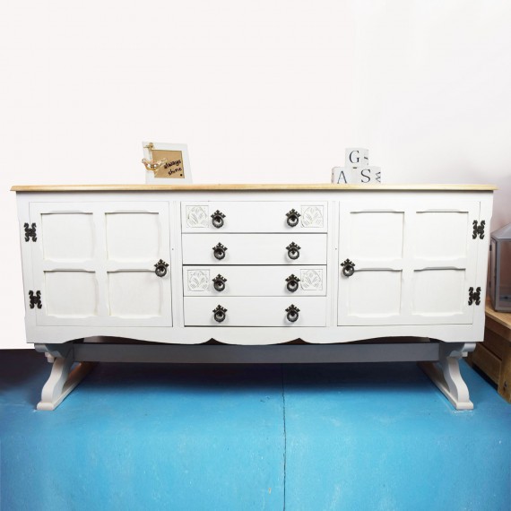 Hand Painted White Wood Top Sideboard